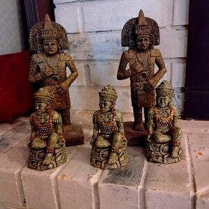 Vtg Crushed Malachite Mayan Aztec Warrior Statuette Sculptures by Zarebski